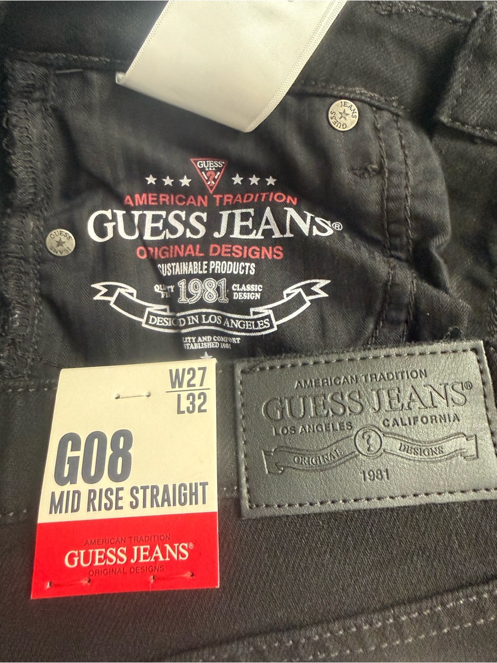 Women’s GUESS JEANS GO8 Mid-Rise Straight Fit Jeans in Black Denim size 27/32 - Picture 7 of 7